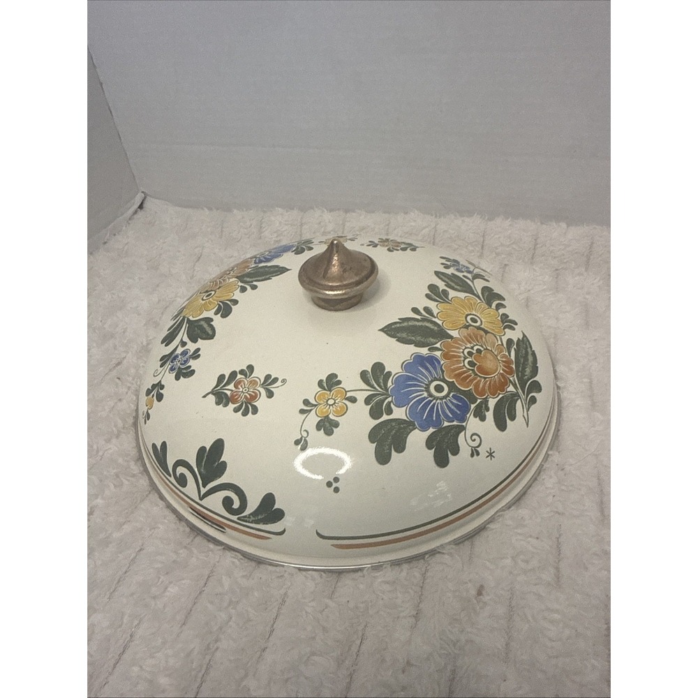 Asta Old Amsterdam Pot Replacement Lid 10" Brass Germany Enamel Cottage Floral